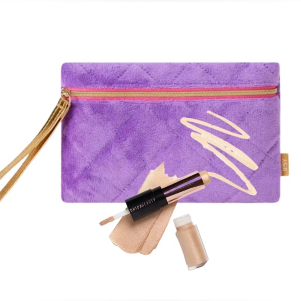 Bag + Highlighter Purple Velvet Crush Mini Zip Wristlet + Chica GlowHighlighter